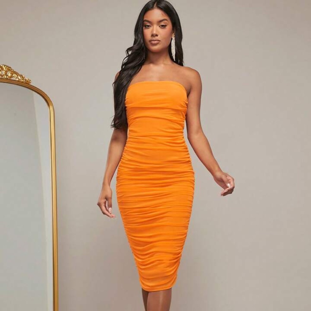 Orange Ruched Dress